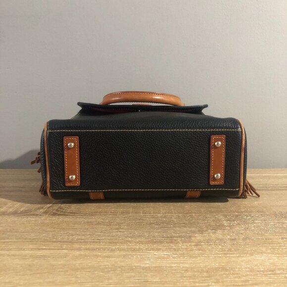 Dooney & Bourke Pebble Grain Leather Medium Pocket Satchel Black with Brown Trim - Picture 9 of 15